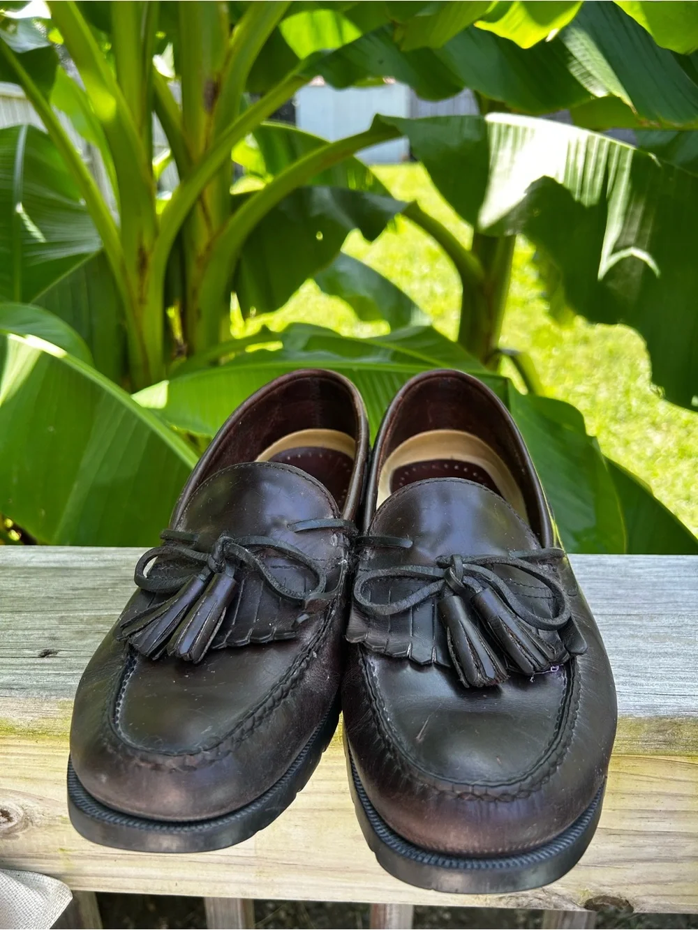 French Shriner  Men’s Leather Oxford Loafers With Tassels Size 11 M Brown